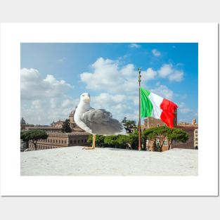 seagull at the top of palace in Piazza Venezia in Roma, Italy Posters and Art